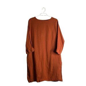 Menique Women's Orange 100% Linen Selena Oversized Midi Dress